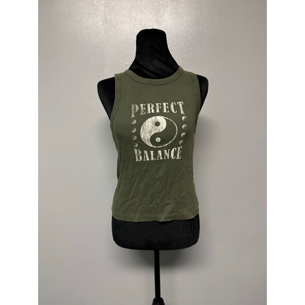 Women's Social Culture Olive Green Silver Perfect Balance Tank Top Large